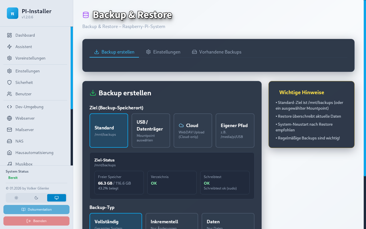 Backup section in PI-Installer
