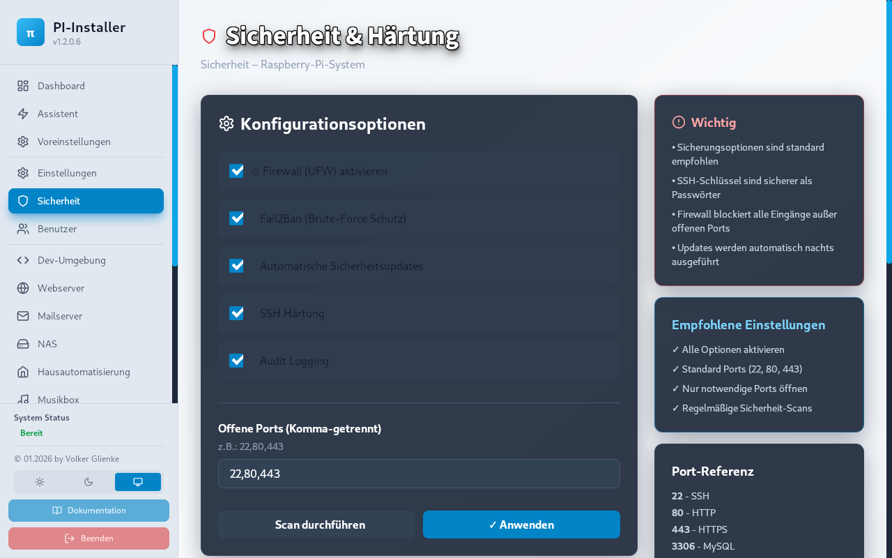 Sicherheitsbereich im PI-Installer